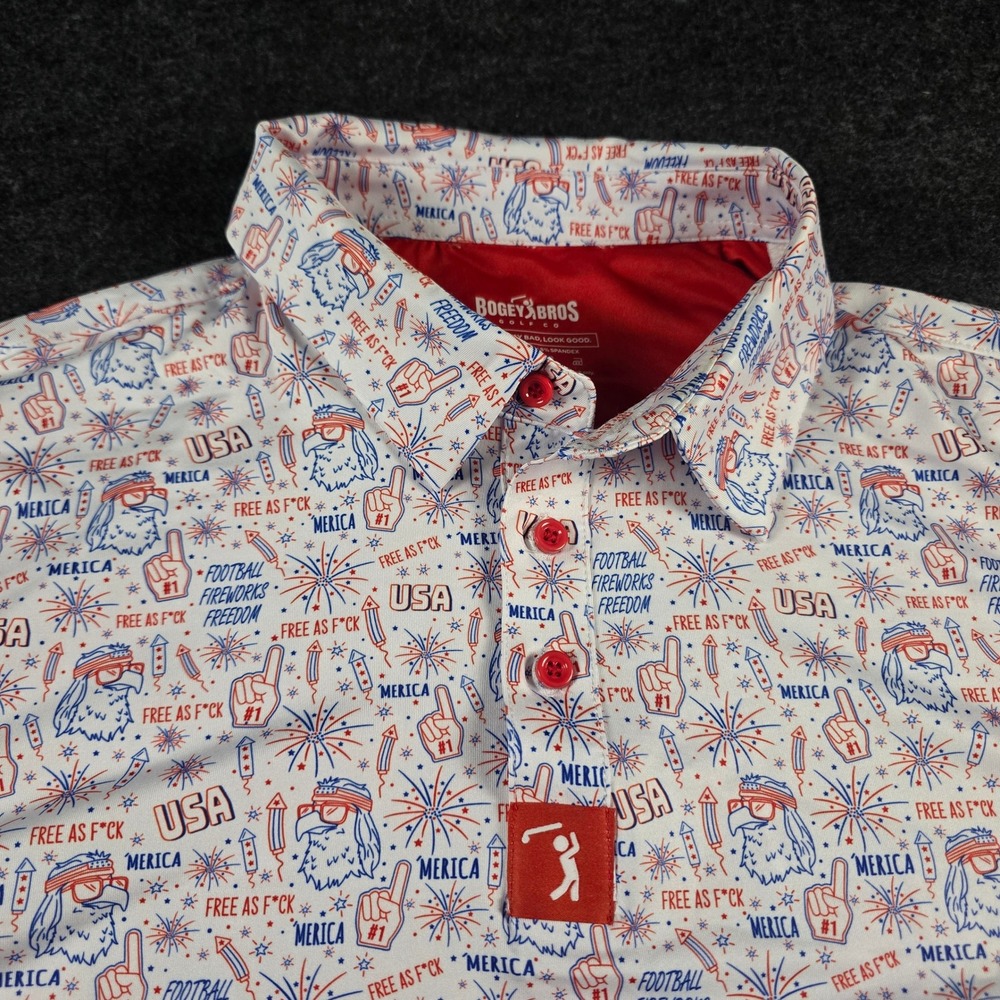 Bogey Bros Mens White Polo Shirt USA Patriotic Eagle Free As F*ck Merica Size XL